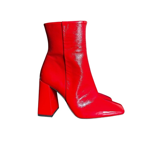 L’Intervalle Patent Leather Boots EU 39 Red Square Toe Chunky Heeled - Picture 7 of 14